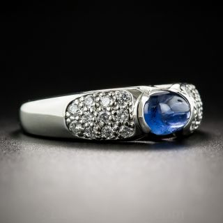 Estate Platinum Cabochon Sapphire and Diamond Ring