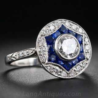 Estate Platinum Diamond and Sapphire Ring