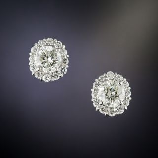 Estate Platinum Diamond Cluster Ear Studs - 2