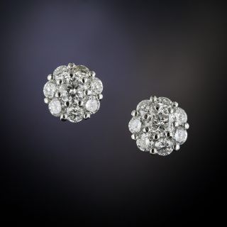 Estate Platinum Diamond Cluster Earrings - 2