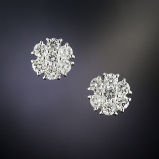 Estate Platinum Diamond Cluster Earrings - 2