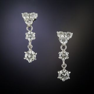 Estate Platinum Diamond Dangle Earrings - 2