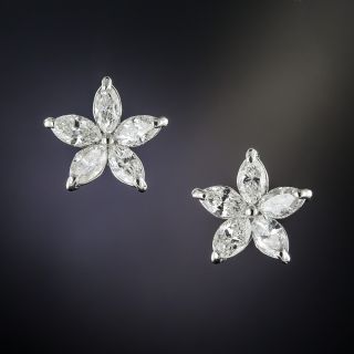 Estate Platinum Diamond Flower Earrings - 3