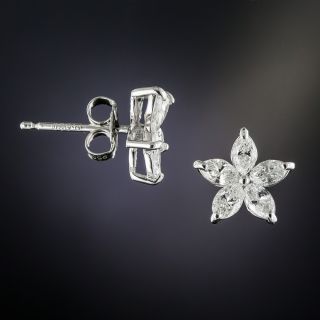 Estate Platinum Diamond Flower Earrings