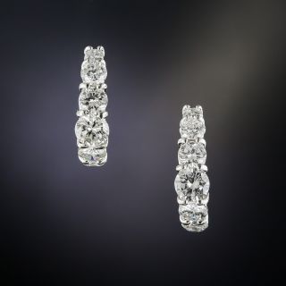 Estate Platinum Diamond Half Hoop Earrings - 2