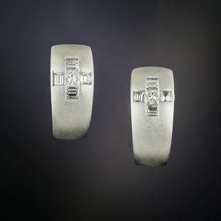 Estate Diamond Cross Hoop Earrings - 2
