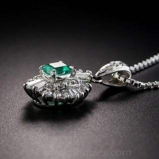 Estate Platinum Emerald and Diamond Drop Necklace