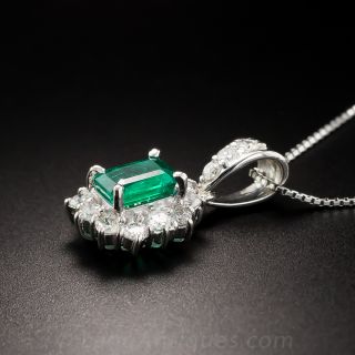 Estate Platinum Emerald and Diamond Drop