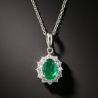 Estate Platinum Emerald and Diamond Pendant Necklace - 2