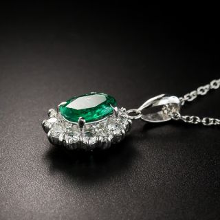 Estate Platinum Emerald and Diamond Pendant Necklace