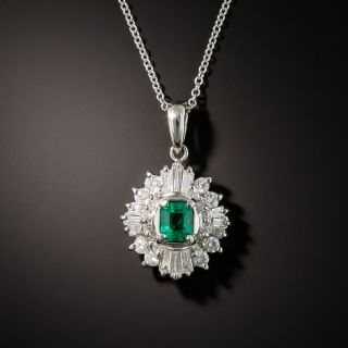Estate Platinum Emerald Diamond Drop - 1