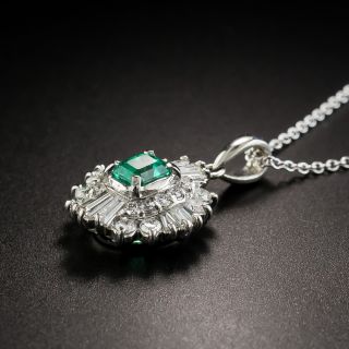 Estate Platinum Emerald Diamond Drop
