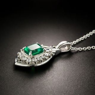 Estate Platinum Emerald Diamond Pendant Necklace