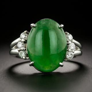 Estate Platinum Jade and Diamond Ring - GIA  - 2