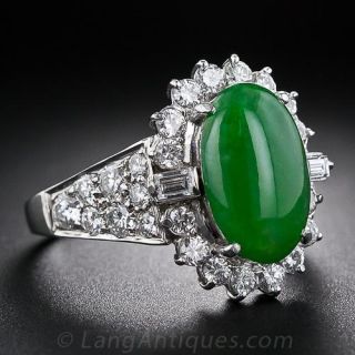Estate Platinum Jadeite and Diamond Ring