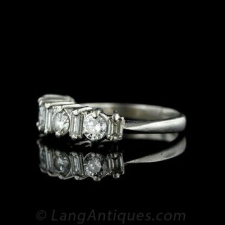 Estate Platinum Round Brilliant Diamond and Baguette Wedding band