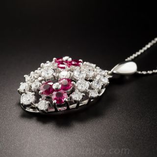 Estate Platinum Ruby and Diamond Pendant