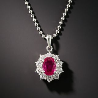 Estate Platinum Ruby Diamond Drop Necklace - 2