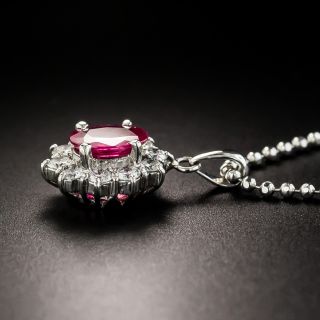 Estate Platinum Ruby Diamond Drop Necklace