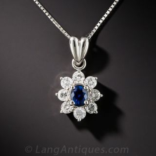 Estate Platinum Sapphire and Diamond Pendant 