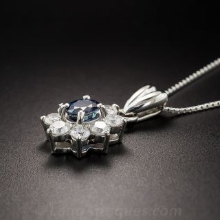 Estate Platinum Sapphire and Diamond Pendant 