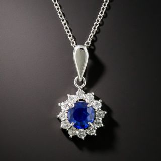 Estate Platinum Sapphire Diamond Drop Necklace - 2