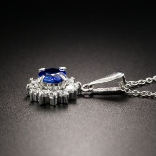 Estate Platinum Sapphire Diamond Drop Necklace