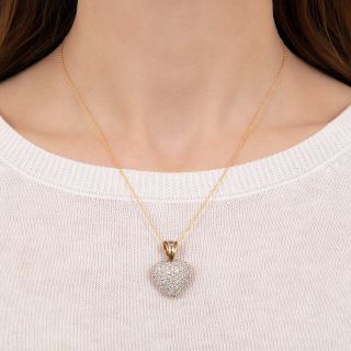 Estate Puffed Pavé Diamond Heart Pendant 