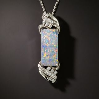 Estate Rectangular Black Opal and Diamond Pendant - 4
