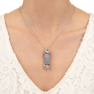 Estate Rectangular Black Opal and Diamond Pendant