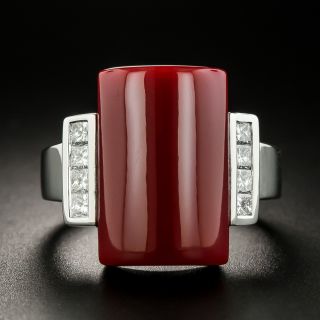 Estate Red Coral and Diamond Ring - 3