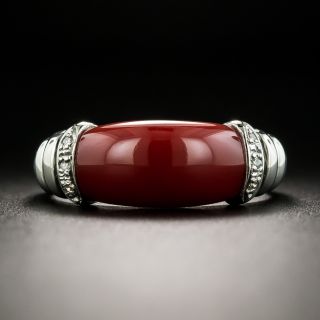 Estate Red Saddle Coral and Diamond Ring - 2