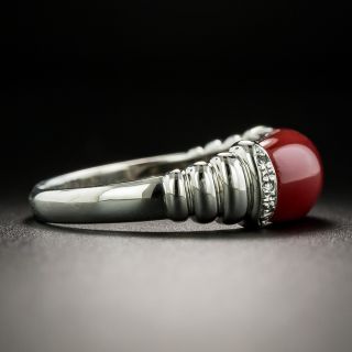Estate Red Saddle Coral and Diamond Ring