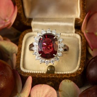 Estate Red Tourmaline and Diamond Ring