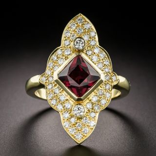 Estate  Rhodolite Garnet and Diamond Dinner Ring - 3