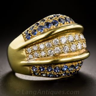 Estate Ring with Diamonds and Sapphires