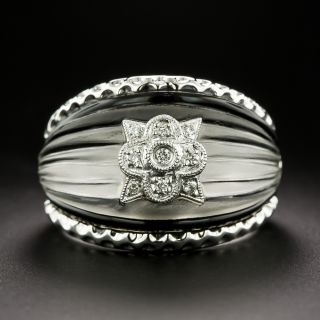 Estate Rock Crystal, Onyx and Diamond Band Ring - 3