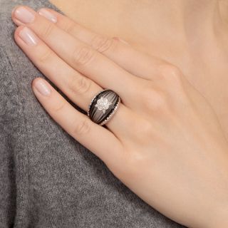 Estate Rock Crystal, Onyx and Diamond Band Ring