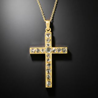 Estate Rose-Cut Diamond Cross Pendant - 2