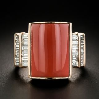 Estate Rose Gold Coral and Diamond Ring - 1