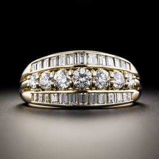 Estate Round and Baguette Diamond Three-Row Ring - 1