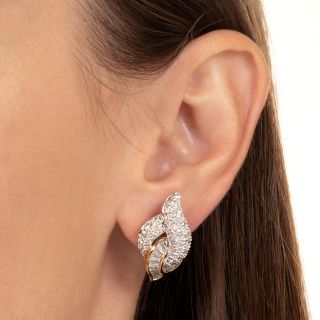 Estate Round Brilliant and Baguette Diamond Earrings 