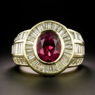 Estate Rubellite Tourmaline and Baguette Diamond Ring - 2