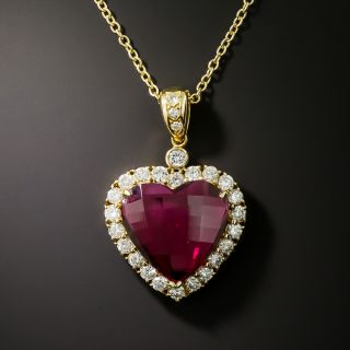 Estate Rubellite Tourmaline and Diamond Heart 18K Necklace - 2