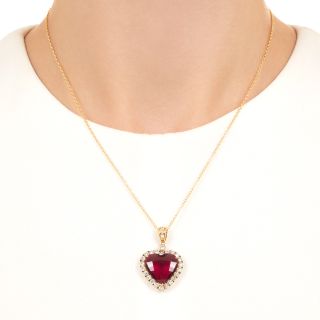 Estate Rubellite Tourmaline and Diamond Heart 18K Necklace
