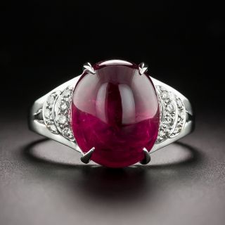 Estate Rubellite Tourmaline Cabochon and Diamond Ring - 2