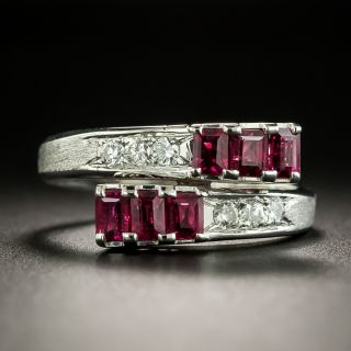 Estate Ruby and Diamond Bypass Ring - 2