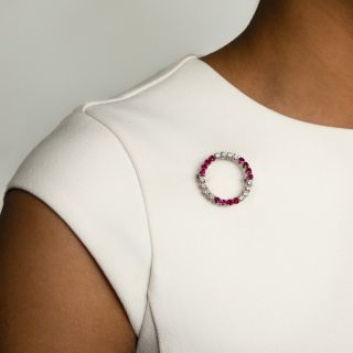 Estate Ruby and Diamond Circle Pin