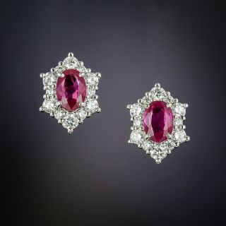 Estate Ruby and Diamond Cluster Earrings - 2