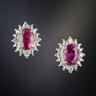 Estate Ruby and Diamond Cluster Earrings - 2